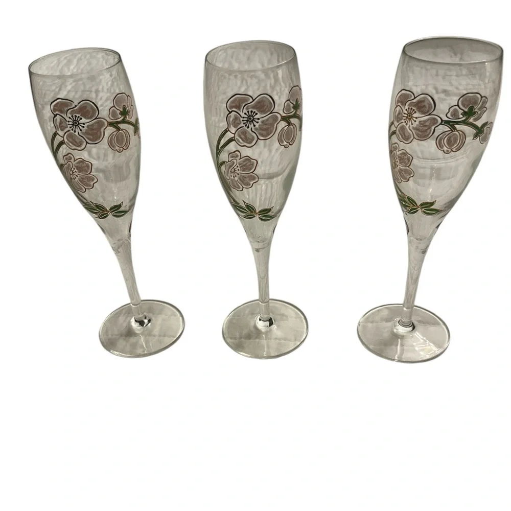 Perrier-Jouët Art Nouveau French Hand Painted Floral Champagne Flutes